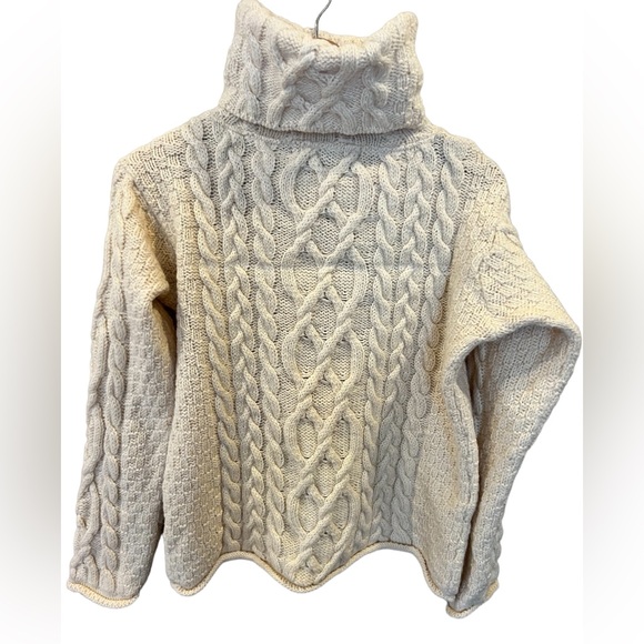 Inis Crafts 100% Merino Wool Cowl Neck Sweater Vintage Irish Fisherman Cable - Picture 2 of 9